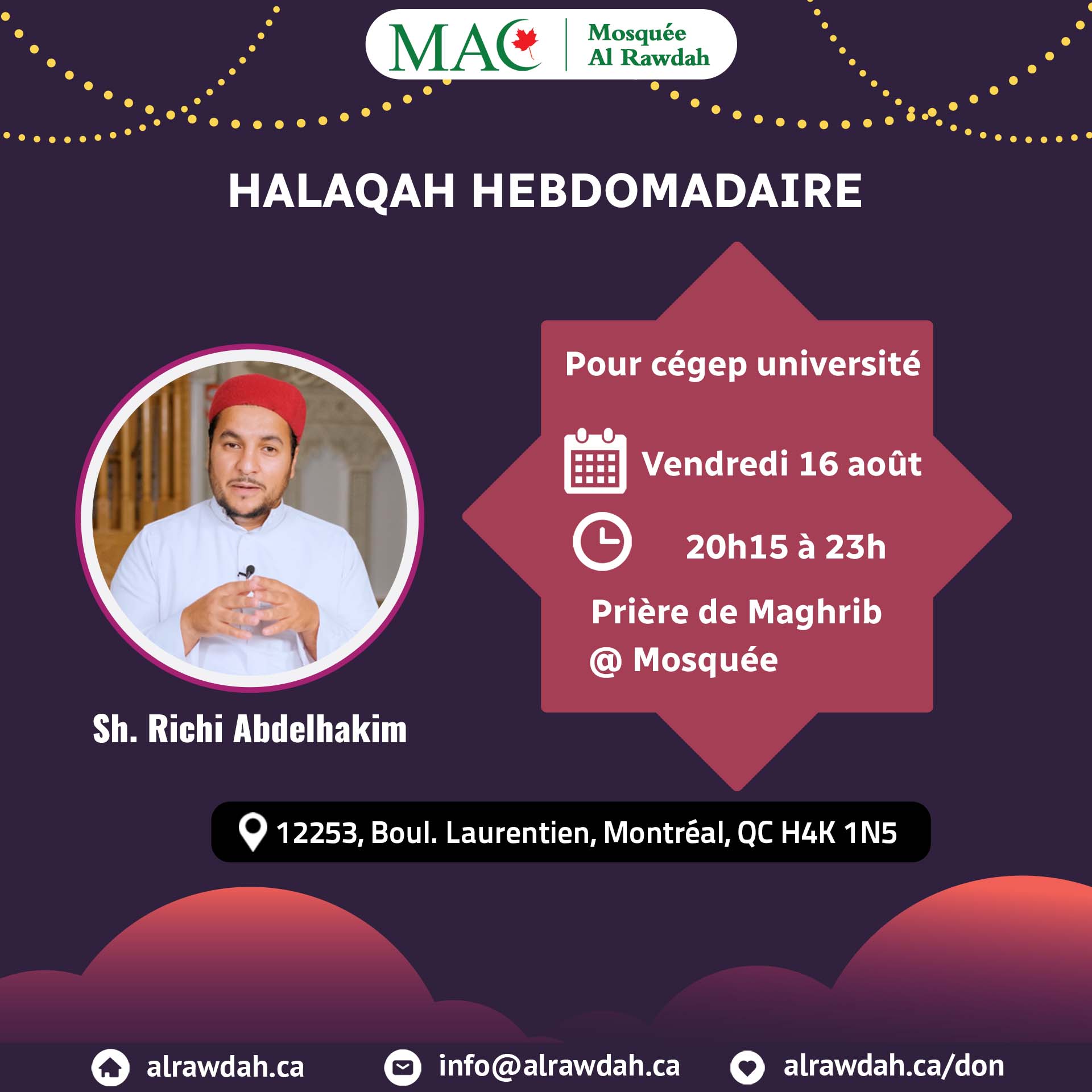 Halaqah hebdomadaire pour les frères, 16 août 2024