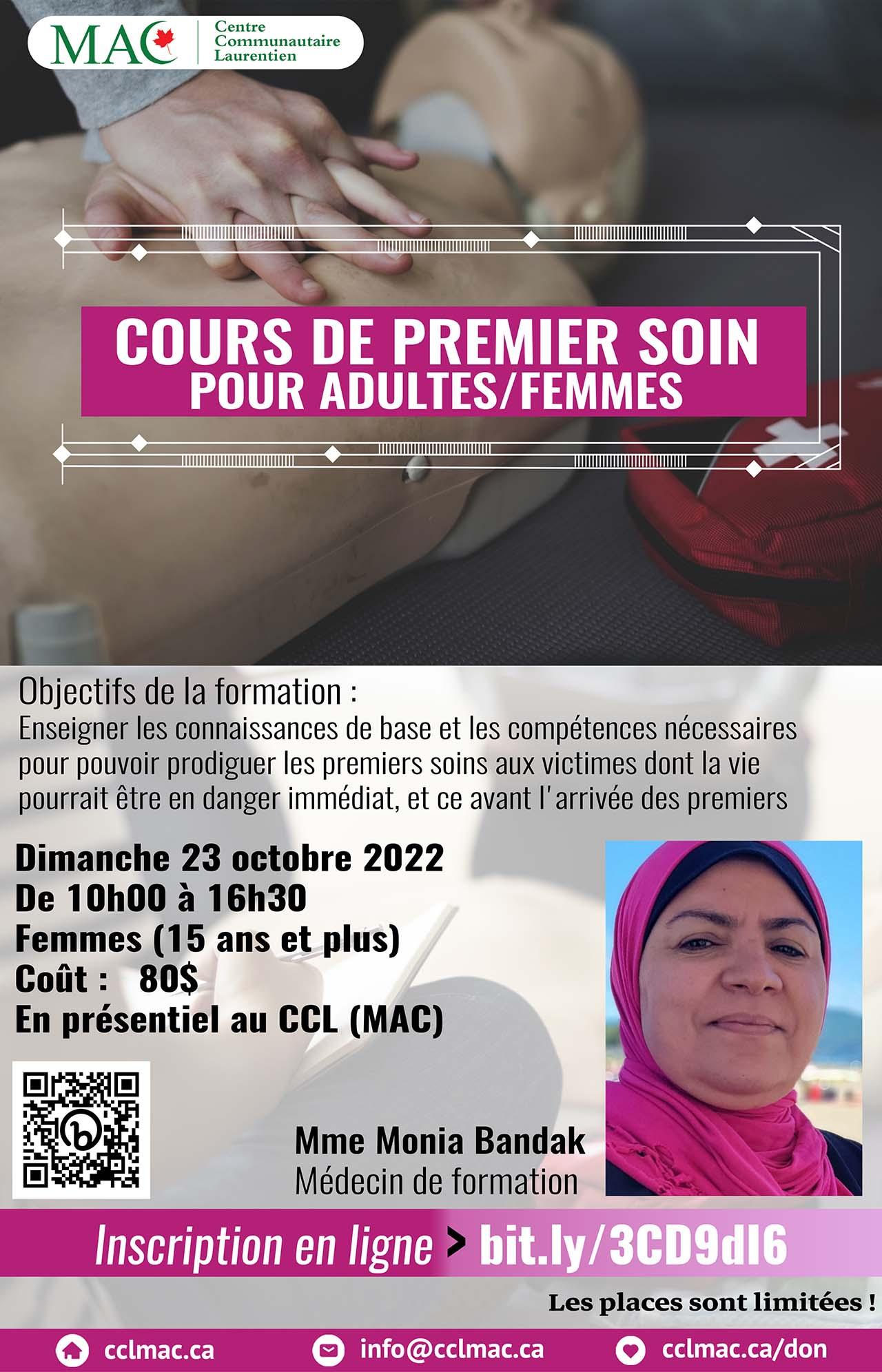 Cours de premier soin pour adultes/femmes