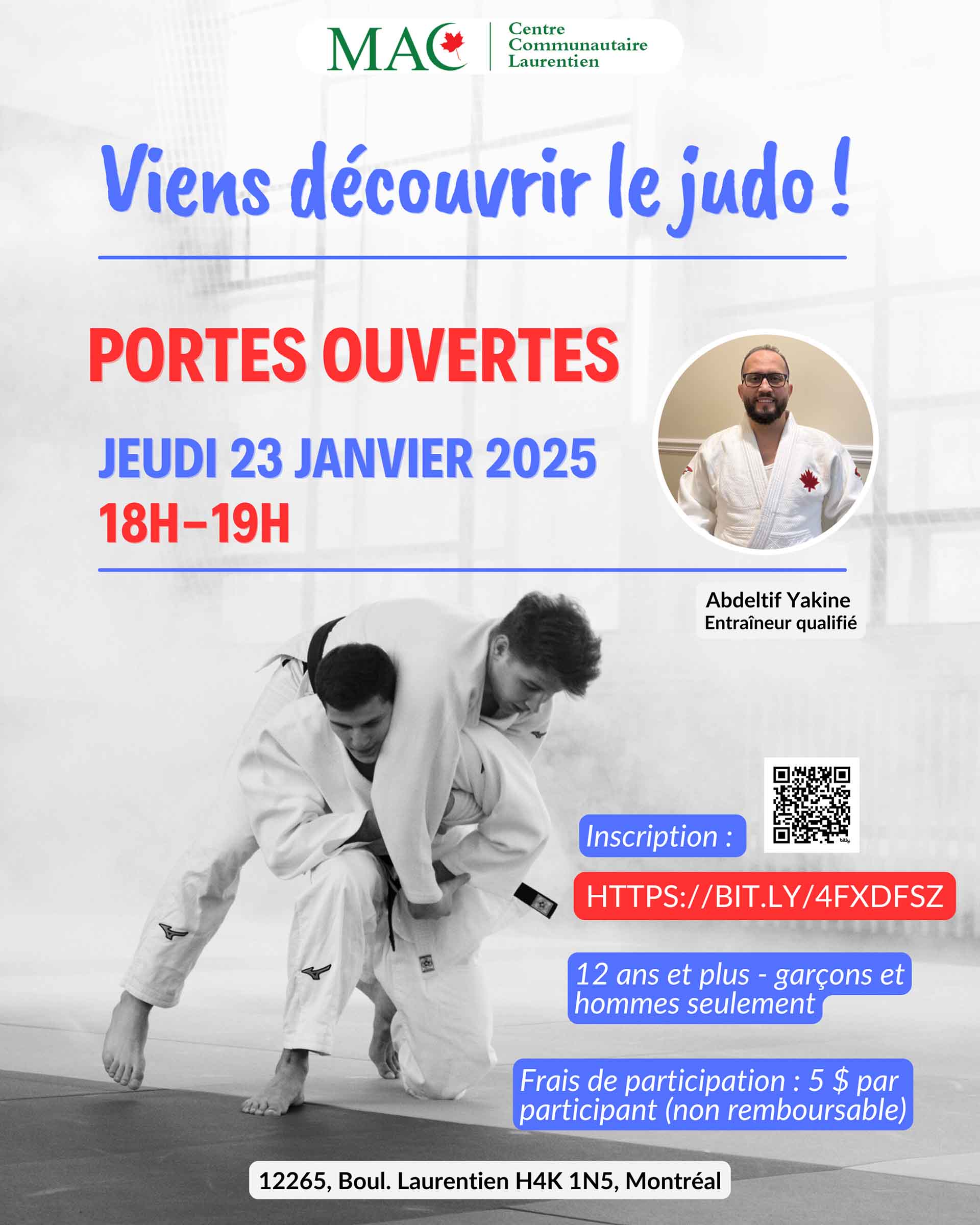 Cours d'essai Judo pour 12 ans et plus - garçons et hommes seulement