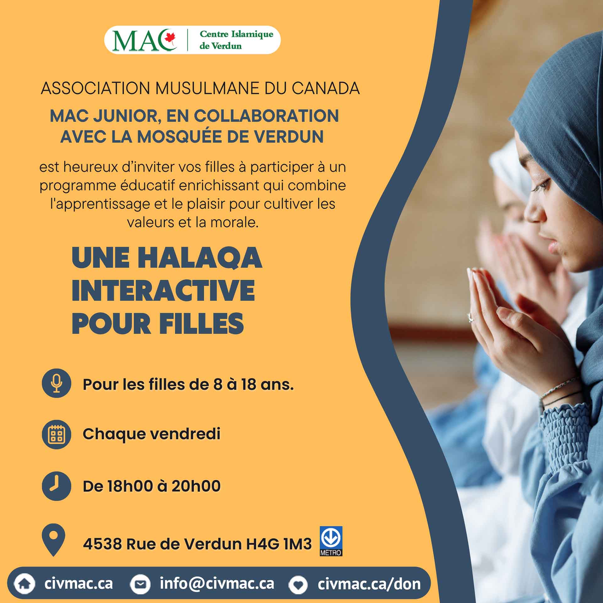 Halaqa interactive pour filles de 8 à 18 ans, vendredi 25 avril 2025