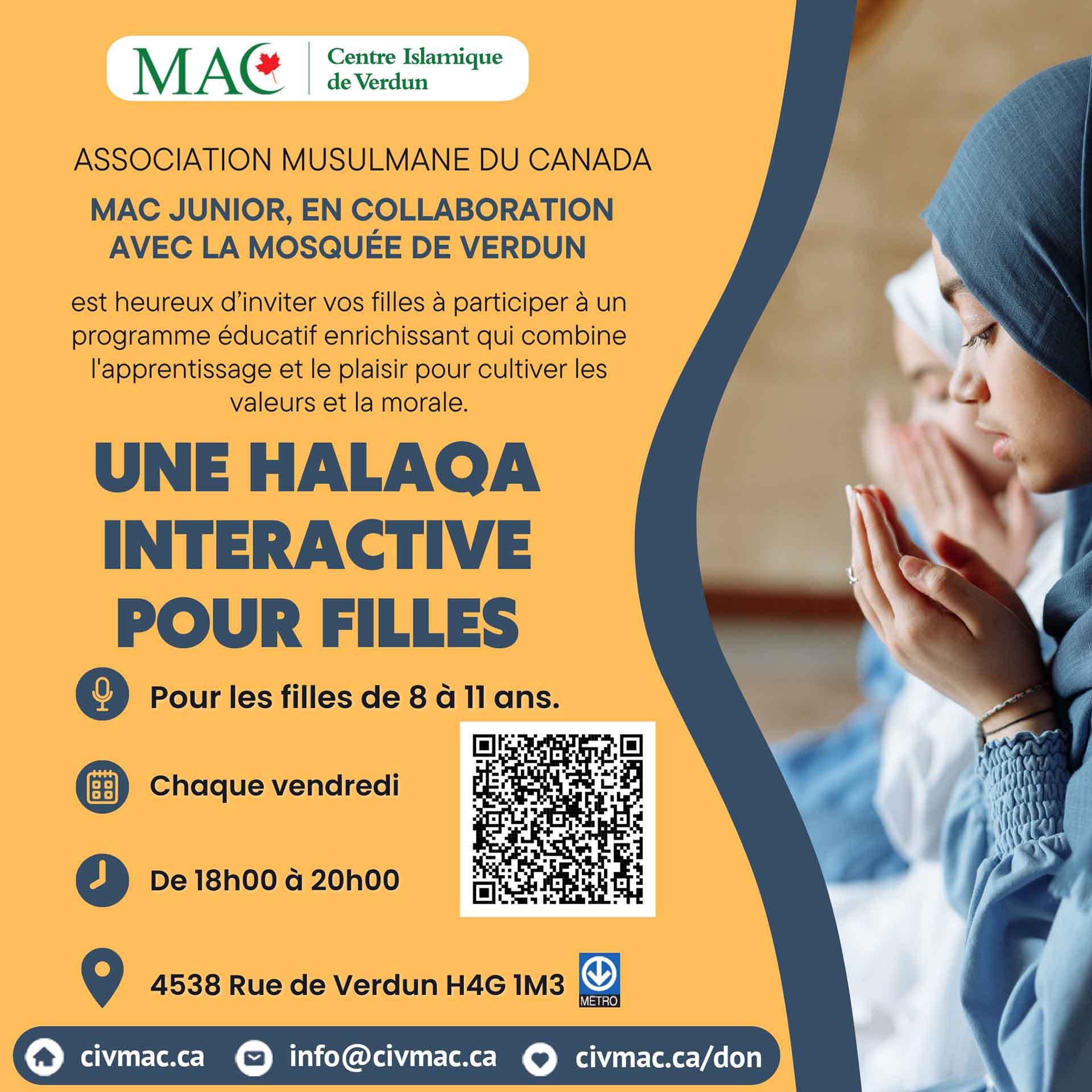 Halaqa interactive pour filles de 8 à 11 ans, vendredi 25 octobre 2025