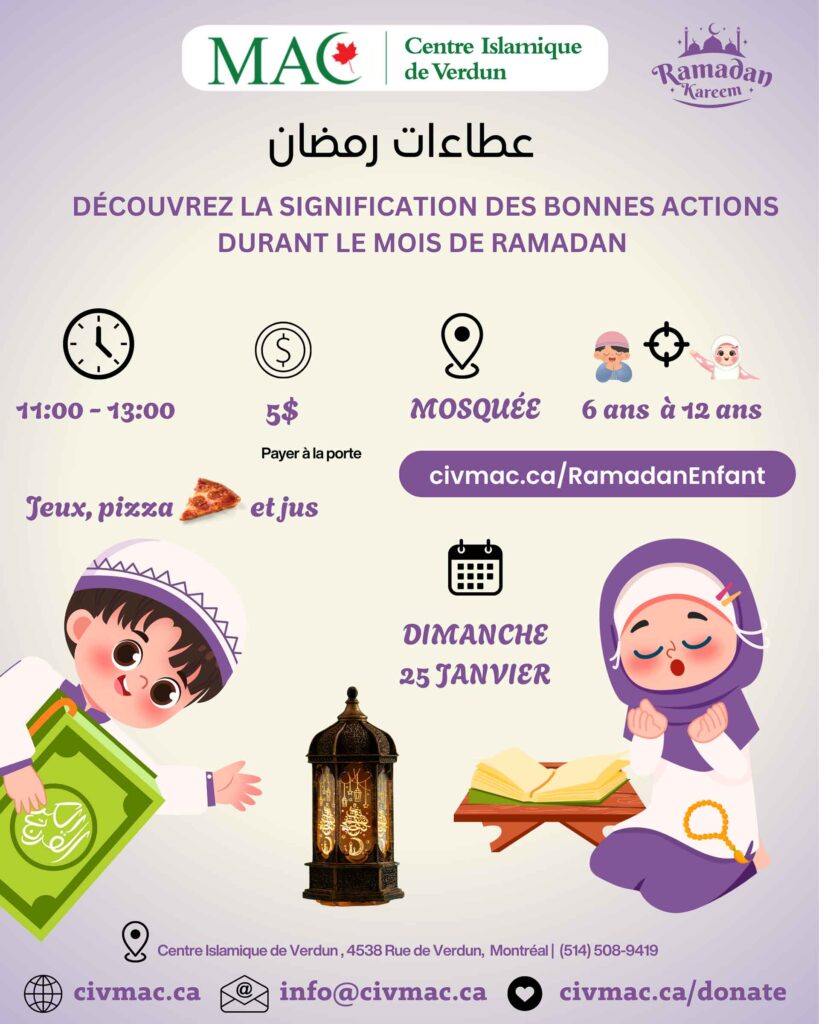 Atelier pour enfants (filles/garçons) de 6 à 12 à la mosquée de Verdun (MAC)